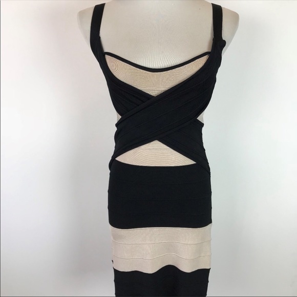 bebe Dresses & Skirts - Bebe Black+Tan Bandage Bodycon Dress Small